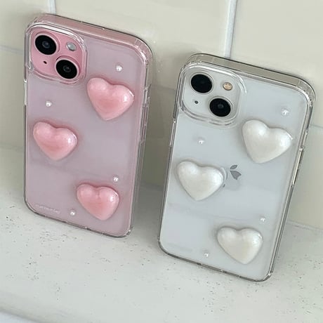 Heart Pearl Gel Hard Resin Case White