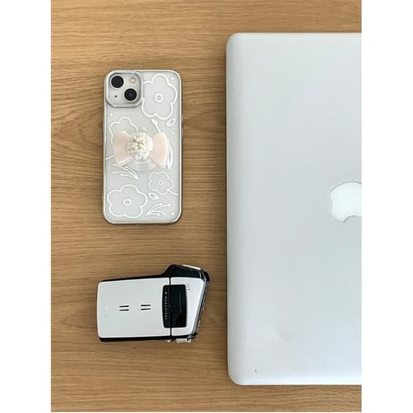 [MagSafe Gray Ring] Soft Bloom Silver Frame Transparent Case