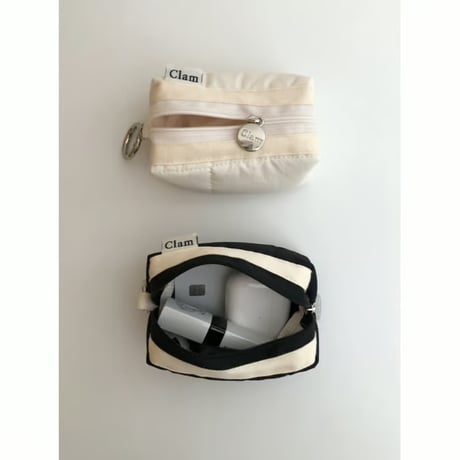 [Clam正規販売店] Mini keyring round pouch Quilting black