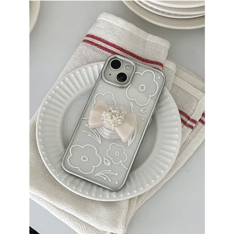 [MagSafe White Ring] Bloom Silver Frame Transparent Case