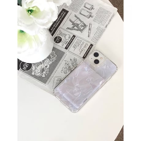 [Mag Safe] White Silver Ballet Core Ribbon Spring Card Pocket