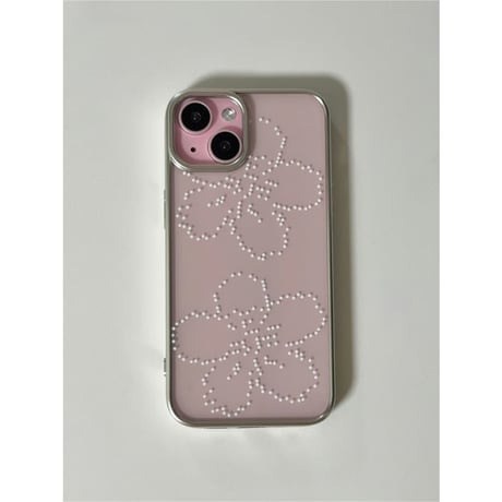 [MagSafe pink ring] Petal Dots Silver Frame Transparent Case