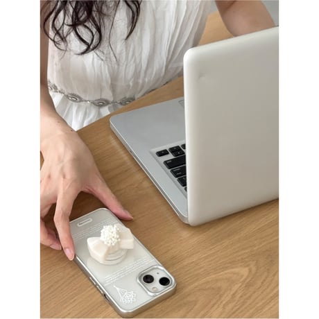[MagSafe Gray Ring] Romantic Script Silver Frame Transparent Case
