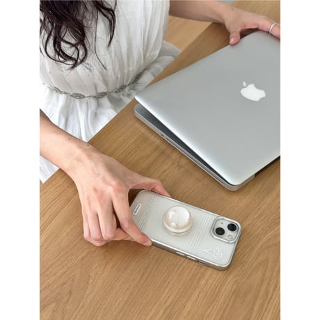 [MagSafe Pink Ring] Romantic Script Silver Frame Transparent Case