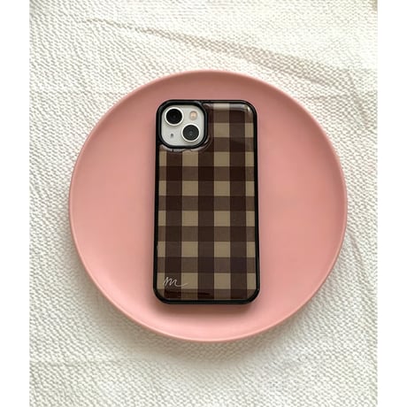 Vintage check epoxy case Brown