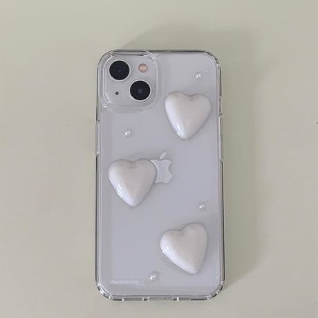 Heart Pearl Gel Hard Resin Case Pink