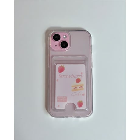 Transparent Card Pocket Case Pink Berry Cream