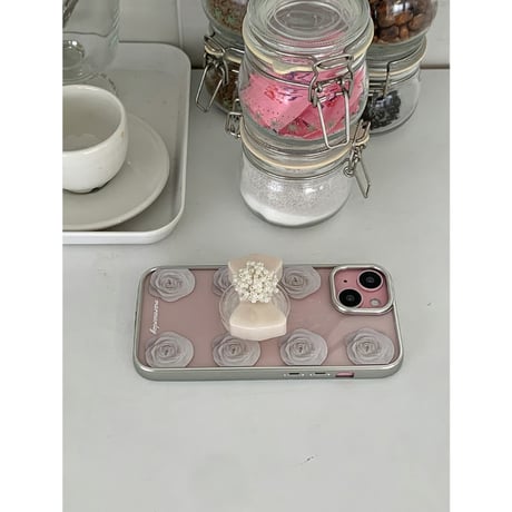 [MagSafe gray ring] Pure Rose Silver Frame Transparent Case