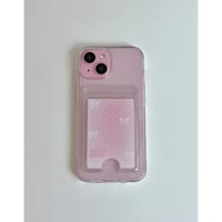 Transparent Card Pocket Case Pink ribbon Dot