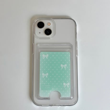 Transparent Card Pocket Case Mint ribbon Dot