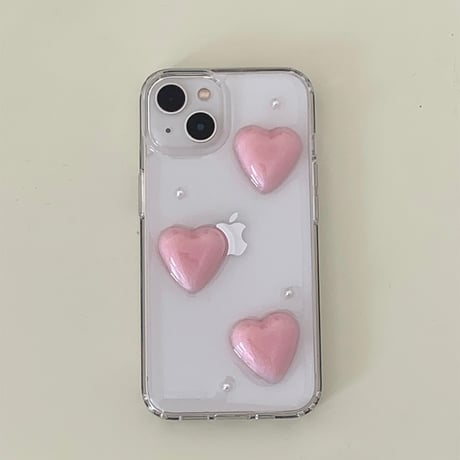 Heart Pearl Gel Hard Resin Case Pink