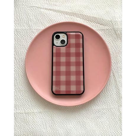 Vintage check epoxy case Pink