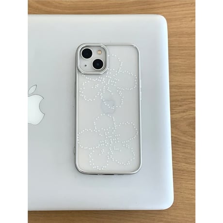 [MagSafe pink ring] Petal Dots Silver Frame Transparent Case