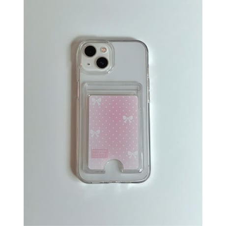 Transparent Card Pocket Case Pink ribbon Dot