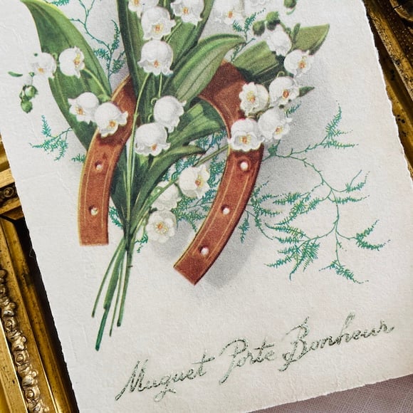 フランス アンティークポストカード 馬蹄とすずらん [s055f] | shanachie