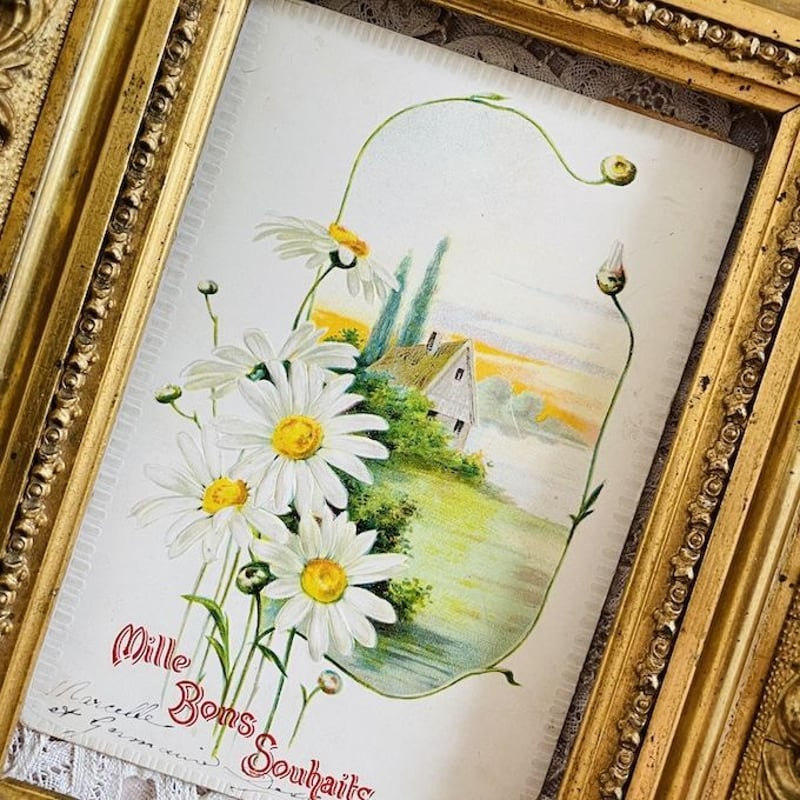 フランス アンティークポストカード 白い花 [s031f] | shanachie