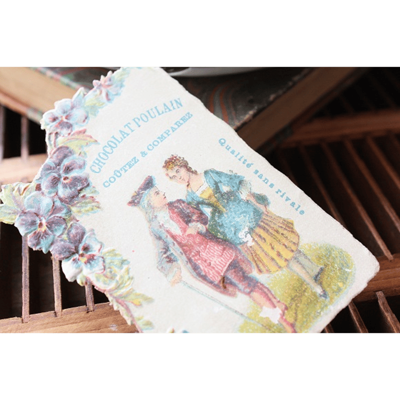 フランスアンティーク 扇を持つ少女のクロモス フランスアンティーク 扇を持つ少女のクロモス