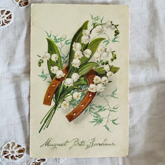 フランス アンティークポストカード 馬蹄とすずらん [s055f] | shanachie