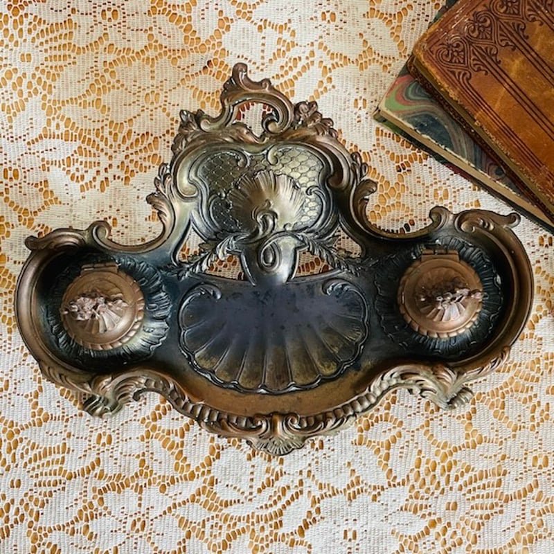 パリ アンティーク インクウェル フランスアンティーク ロココ調 金属製インクウェル [a007] | shanachie