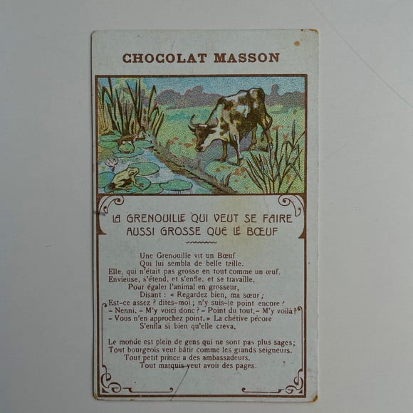 フランスアンティーク クロモス クロモカード 牛とカエル [ch004