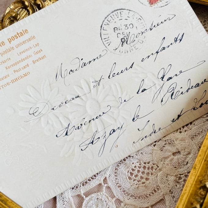 フランス アンティークポストカード 白い花 [s031f] | shanachie