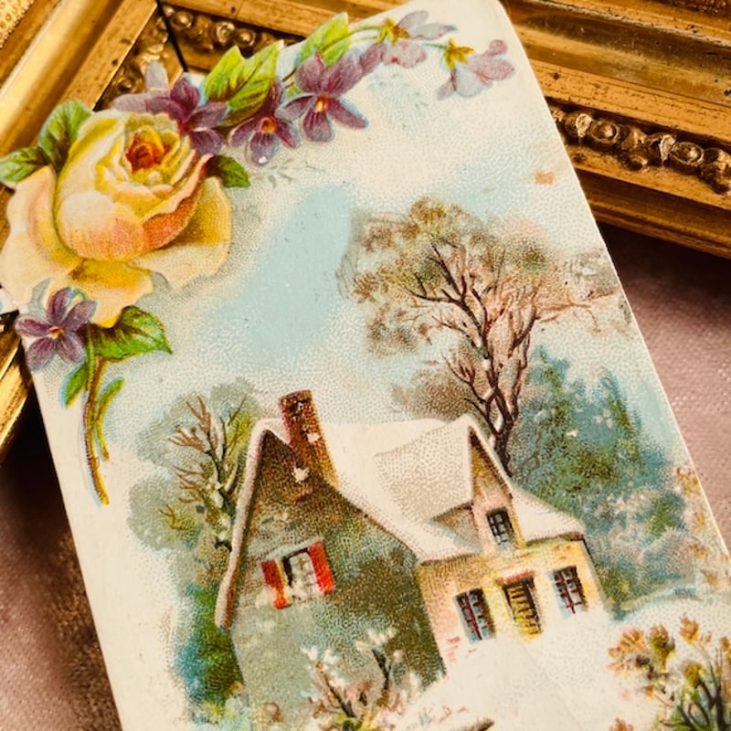 フランスアンティーク クロモス クロモカード 冬景色 [ch049-1