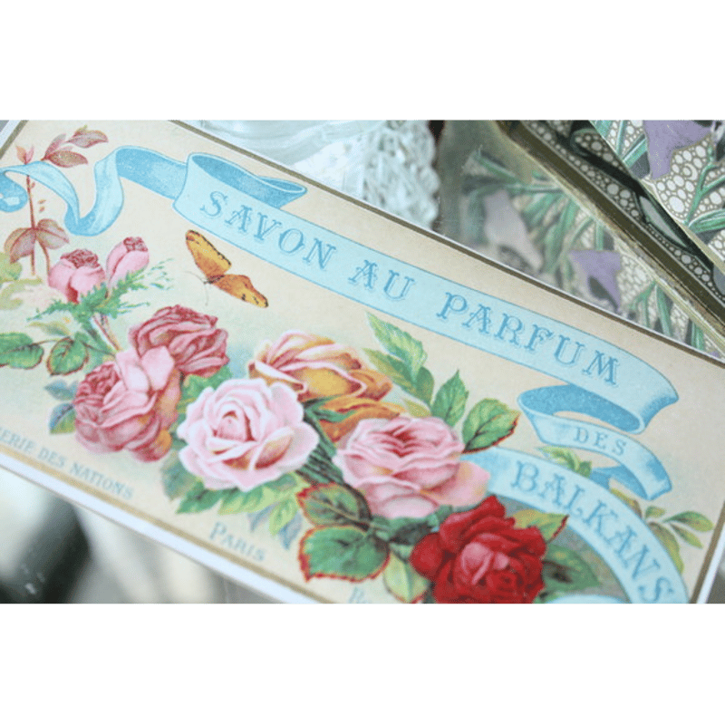 フランス アンティークサボンラベル 薔薇と蝶々 [la056] | shanachie