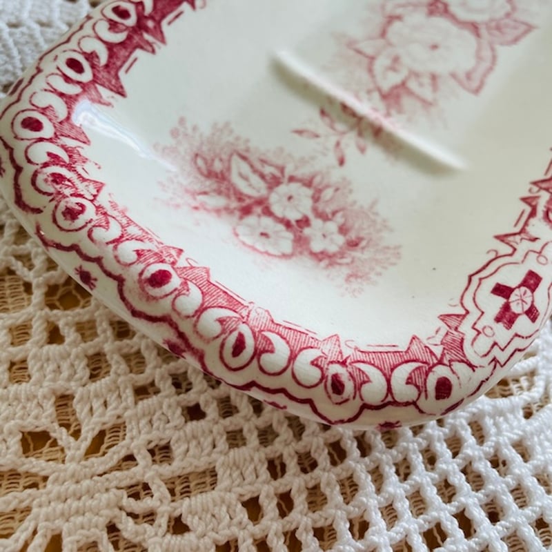 フランスアンティーク 長方形のトレイ サボンディッシュ 花 [a005