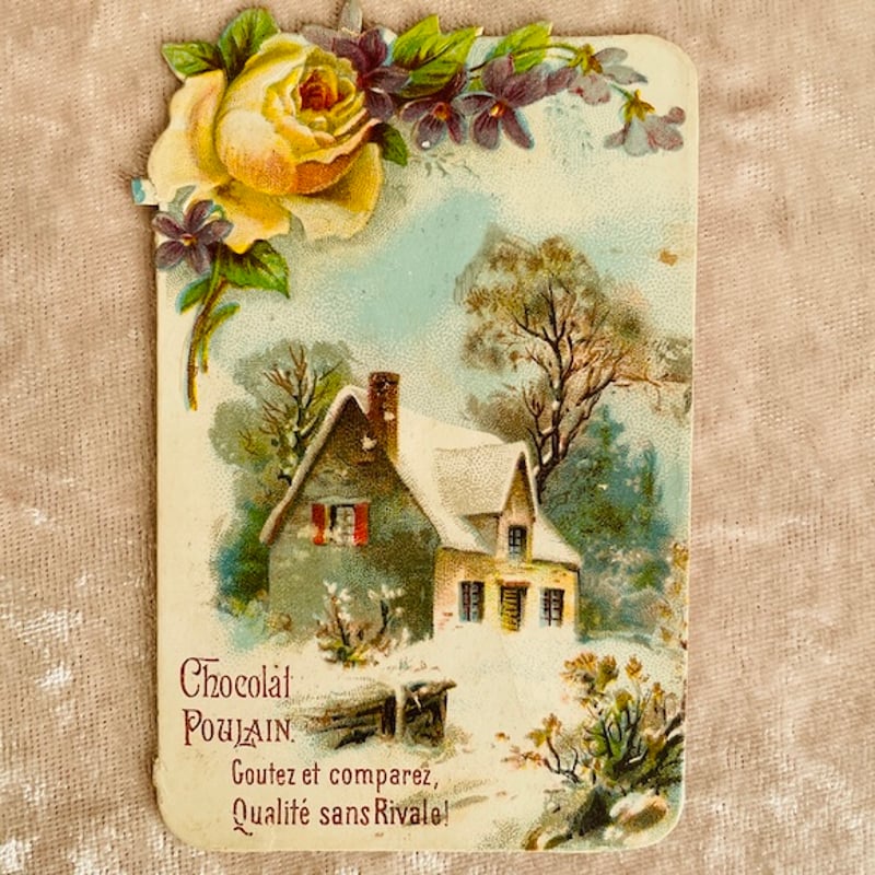 フランスアンティーク クロモス クロモカード 冬景色 [ch049-1