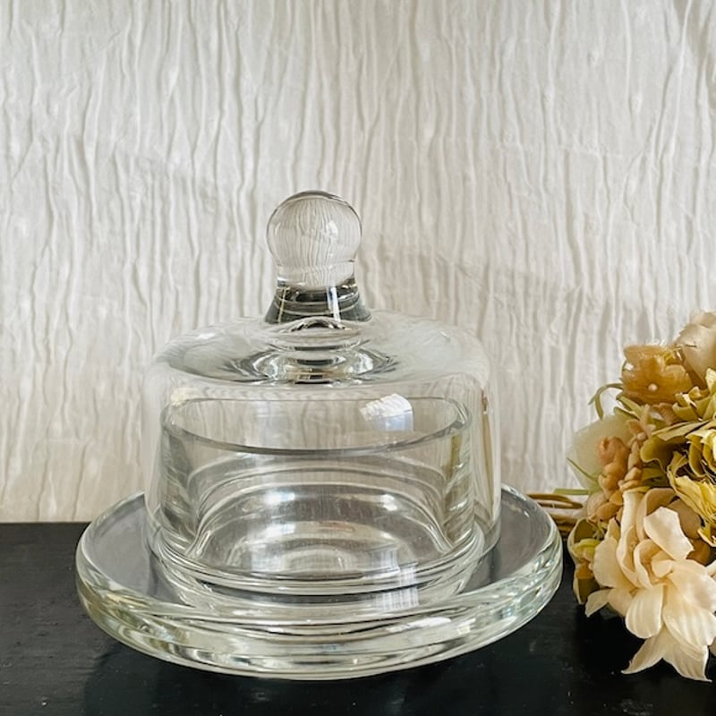 フランス ブロカント 蓋つきガラスのバターディッシュ [L005] | shanachie