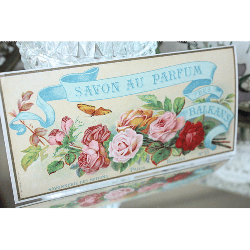 フランス アンティークサボンラベル 薔薇と蝶々 [la056] | shanachie