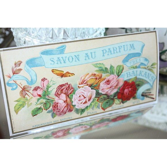 フランスアンティーク♡布花♡Parisラベル付き フランス アンティークサボンラベル 薔薇と蝶々 [la056] | shanachie