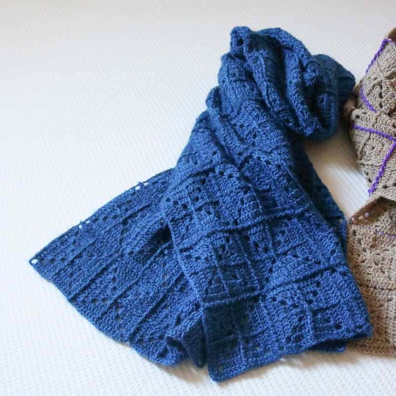 DL編み図］立体的なチェックのクロシェストール／crochet／p.6