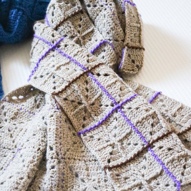 DL編み図］立体的なチェックのクロシェストール／crochet／p.6