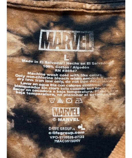MARVEL　Tシャツ　L 　黒 × 茶色 × ベージュ　ダイタイ柄　USA古着