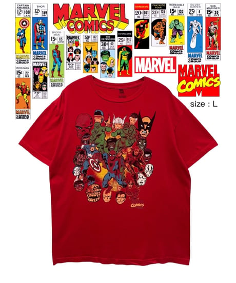 MARVEL COMICS　Tシャツ　L　赤　USA古着