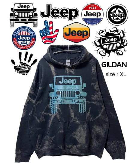 Jeep　パーカー　XL　黒　ブリーチスプラッター　USA古着