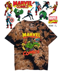 MARVEL　Tシャツ　L 　黒 × 茶色 × ベージュ　ダイタイ柄　USA古着