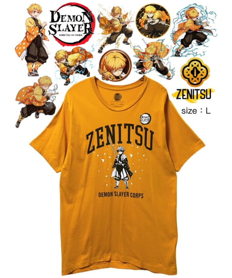 DEMON SLAYER　ZENITSU　Tシャツ　L　カラシ色　USA古着