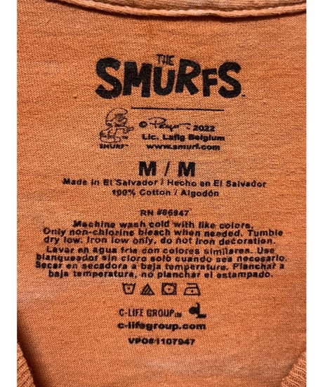 THE SMURFS　Tシャツ　M　ダイタイ柄　ベージュ×オレンジ　USA古着