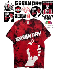 GREEN DAY　Ｔシャツ　M　赤 × 黒　ダイタイ柄　USA古着