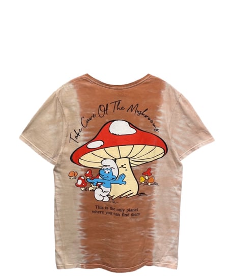 THE SMURFS　Tシャツ　M　ダイタイ柄　ベージュ×オレンジ　USA古着