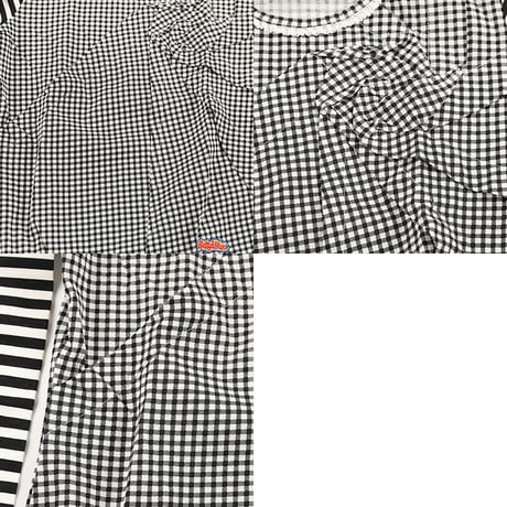 00’s BETTY’S BLUE ベティーズブルー ギンガムチェック＆ボーダーストライププリントデザインカットソー  9号(M)サイズ ブラック/ホワイト（ジャンク商品）