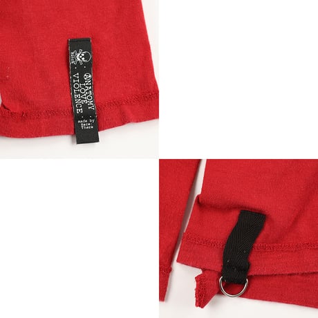00’s HERE THERE ヒアゼア パンクファッション切替プリント長袖カットソー  フリーサイズ レッド（ジャンク商品）