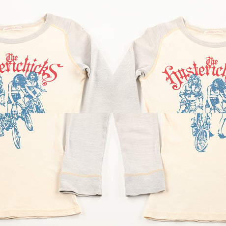 00’s HYSTERIC GLAMOUR ヒステリックグラマー 胸プリント7分袖ラグラン風カットソー FREEサイズ オフホワイト/グレー（ジャンク商品）