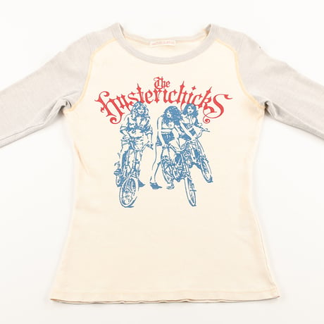 00’s HYSTERIC GLAMOUR ヒステリックグラマー 胸プリント7分袖ラグラン風カットソー FREEサイズ オフホワイト/グレー（ジャンク商品）