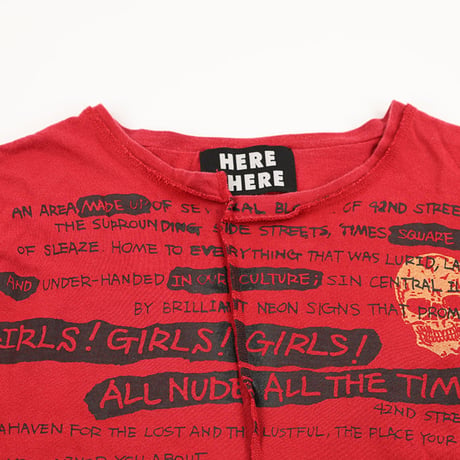 00’s HERE THERE ヒアゼア パンクファッション切替プリント長袖カットソー  フリーサイズ レッド（ジャンク商品）