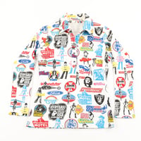 00’s HYSTERIC GLAMOUR ヒステリックグラマー 総柄プリント衿付き長袖カットソー FREEサイズ オフホワイト（ジャンク商品）