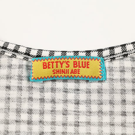 00’s BETTY’S BLUE ベティーズブルー ギンガムチェック＆ボーダーストライププリントデザインカットソー  9号(M)サイズ ブラック/ホワイト（ジャンク商品）