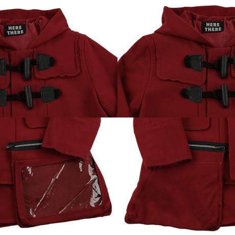 00’s HERE THERE ヒアゼア パンクファッションダッフルコート フリーサイズ ワインレッド（ジャンク商品）（腰のポケットは飾りポケットです）